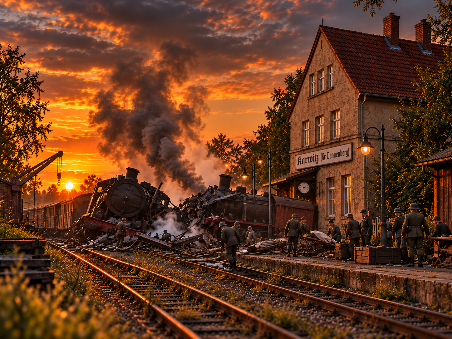 Darstellung des Eisenbahnunglücks am Bahnhof Karwitz 1939